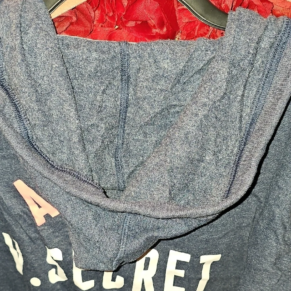 Victoria's Secret Blue Hoodie Crop Zip Up Sweatshirt Size Large